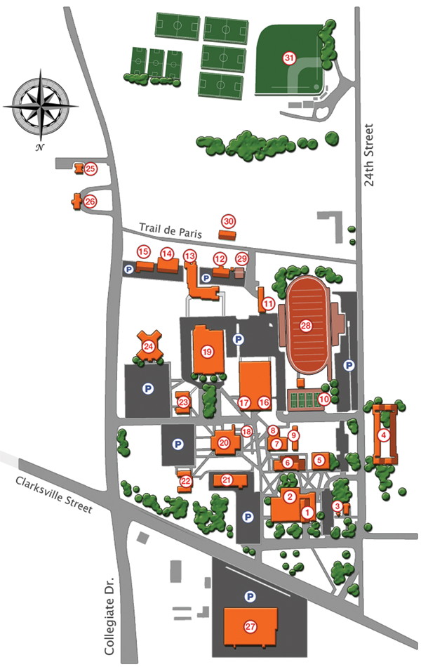A map of Paris Junior College's Paris campus