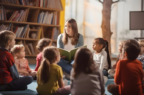 Teacher in classroom with children