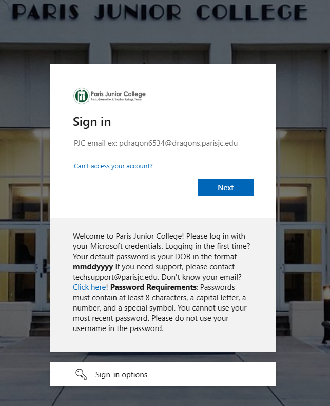 PJC Microsoft SSO Login