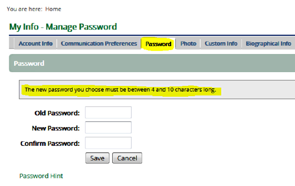 MyPJC Manage Password