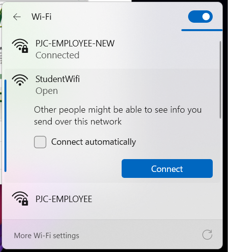 Screenshot of the WiFi name