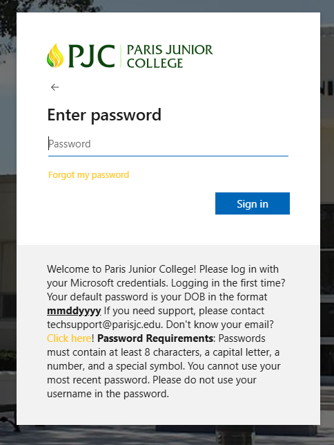 PJC Microsoft SSO Login